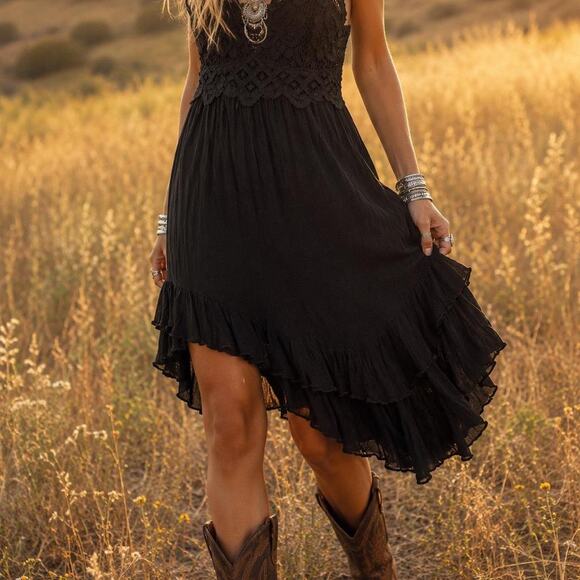Free People Dresses & Skirts - Free People Black Lace Crochet Mini Dress XS
